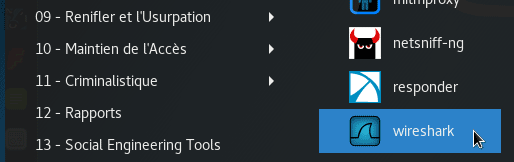 Kali > Wireshark > Récupérer les ports de connexion