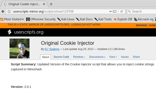 VM Kali > Installer original cookie injector