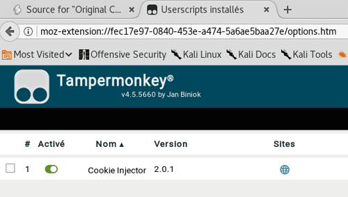 VM Kali > Installer original cookie injector