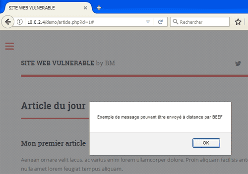 BeEF > Envoyer une alerte sur le navigateur